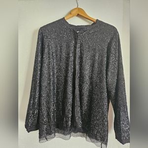 Johnny Was Grace Sequin Top, black, XL. Boho Chic